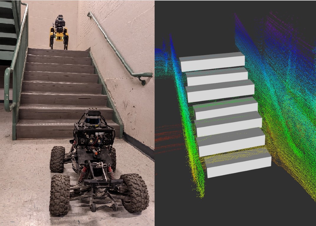 Fast Staircase Detection and Estimation using 3D Point Clouds with Multi-detection Merging for Heterogeneous Robots